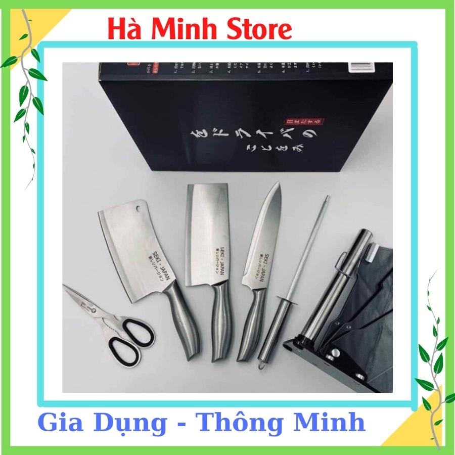 Bộ Dao Nhật 6 Món SEKI Inox Cao Cấp Nguyên Bản, Hàng Nội Địa Nhật Tặng Kèm Giá Để Dao Tiện Lợi