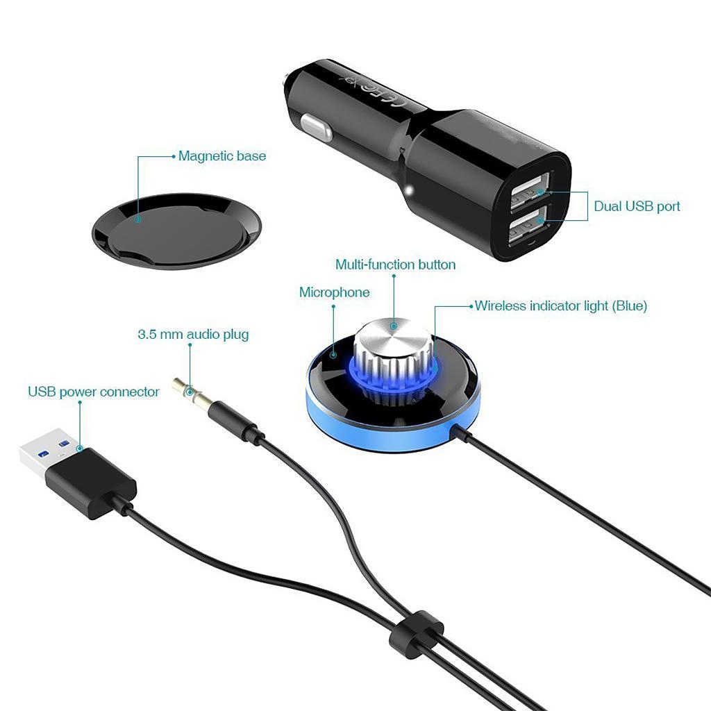 Bluetooth Audio Receiver v4.0 Car Music Receiver with USB Car Charger