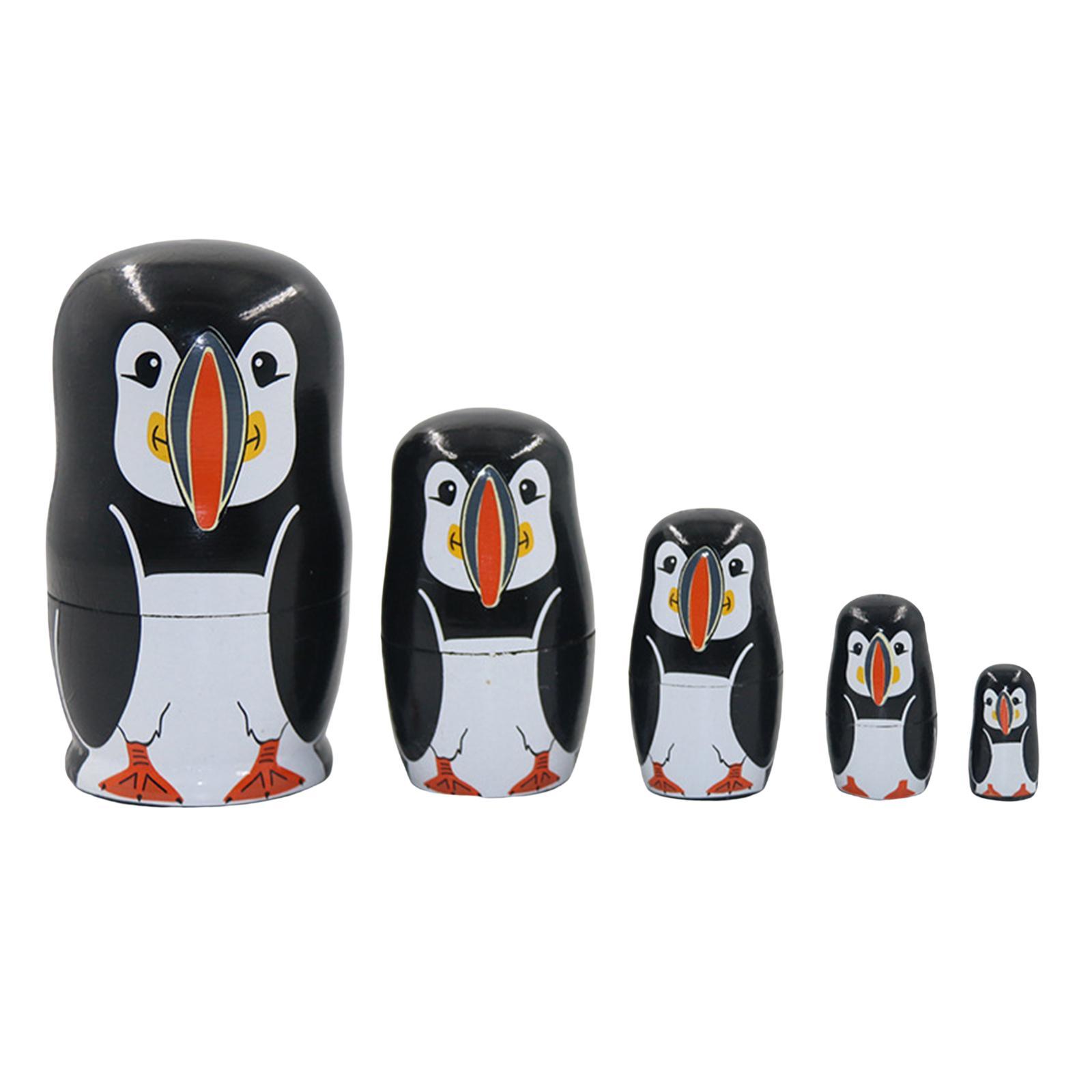 Cute Penguin Russian Nesting Dolls Matryoshka Stacking Toy 5 Pieces Colorful