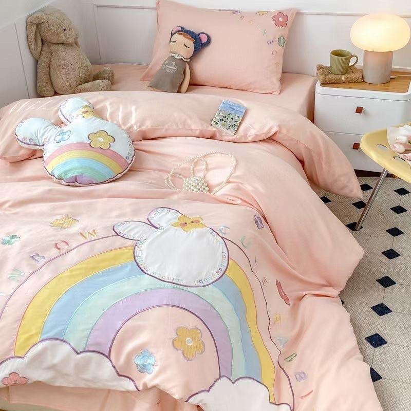 Bộ Chăn Ga Gối Cotton Linen Disney Hàng Nhập Khẩu 5Món Dễ Thương