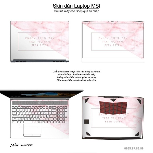 Skin dán Laptop MSI in hình vân Marble (inbox mã máy cho Shop)