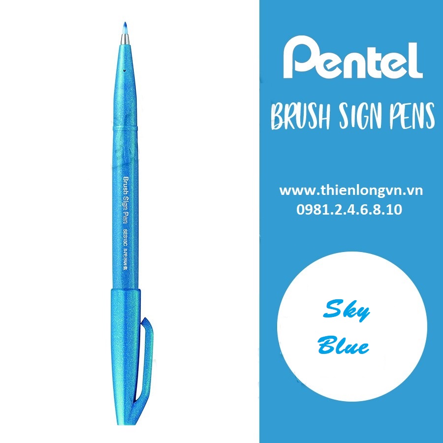 Bút lông viết thư pháp hiện đại Pentel SES15C-S màu xanh da trời; Calligraphy Fude Touch Sign - Sky blue