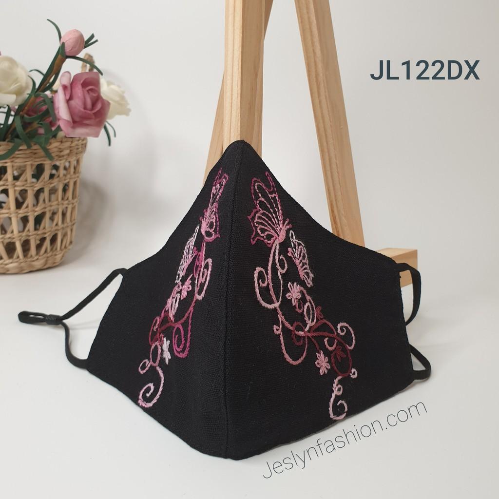 Khẩu trang thêu tay vải linen hình họa tiết bướm JL122DX