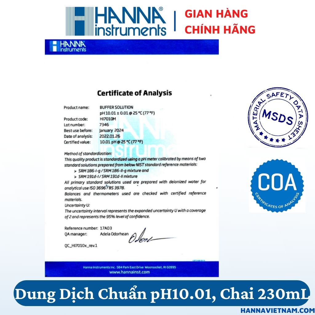 Dung Dịch Hiệu Chuẩn pH 10.01, Chai 250mL  HI7010M