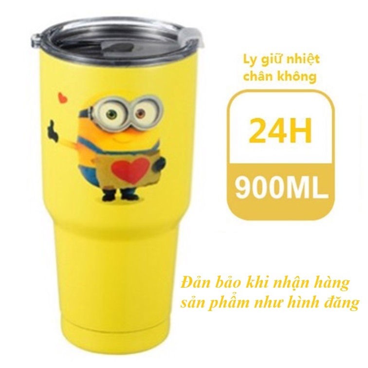 Ly Giữ Nhiệt Chân Không Cao Cấp Hình MINION Siêu Dễ Thương Màu Vàng  (Gồm Ly giữ nhiệt + túi đựng ly cùng mẫu + 2 ống hút inox + 1 cọ rửa )