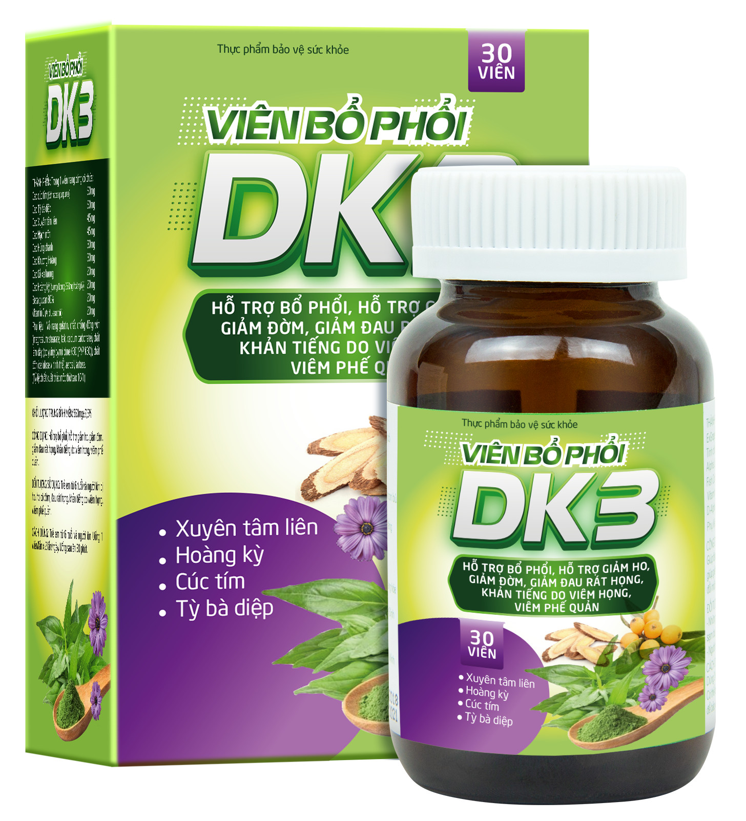 Viên Uống Bổ Phổi DK3 Dan Khang Giảm Ho Đau Rát Họng Viêm Phế Quản Hộp 30 Viên