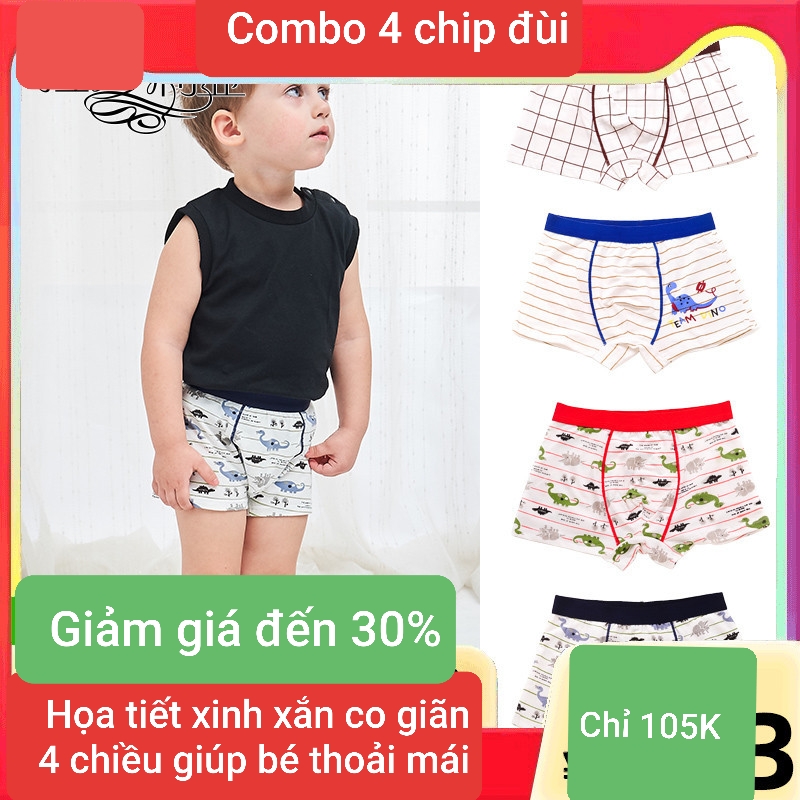 Quần chip bé trai combo 4 chất mát co giãn siêu đẹp từ 9- 43kg