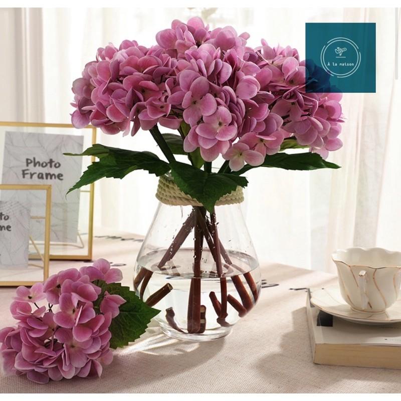 Hoa lụa - cành hoa cẩm tú cầu lá to loại 1, phủ sáp mịn, hoa decor hoa lụa cao cấp