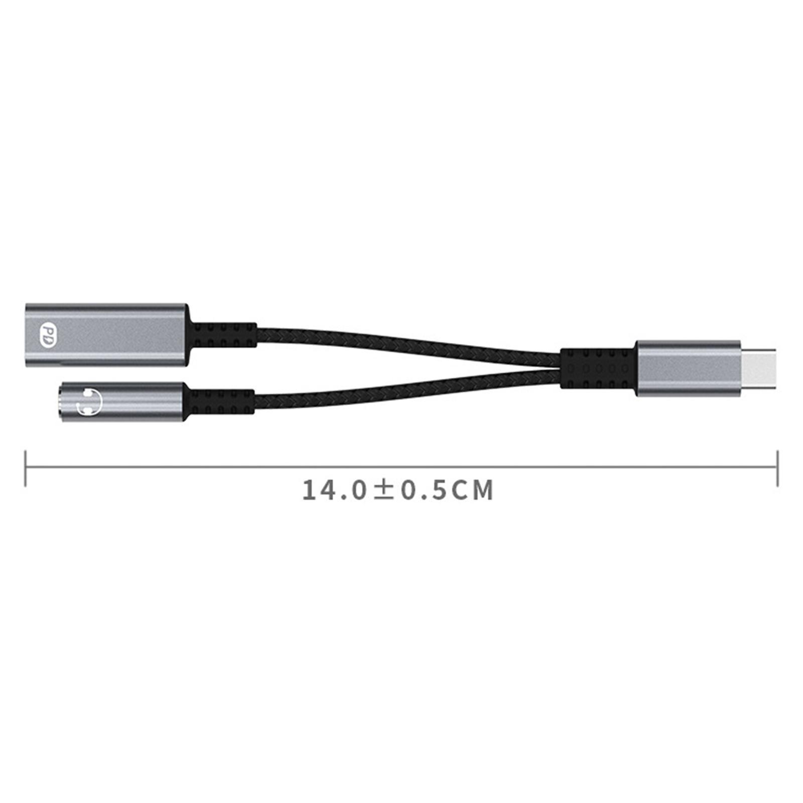 USB Type C Headset Adapter USB C PD 3.0 Fast Charging for Mobile Phones