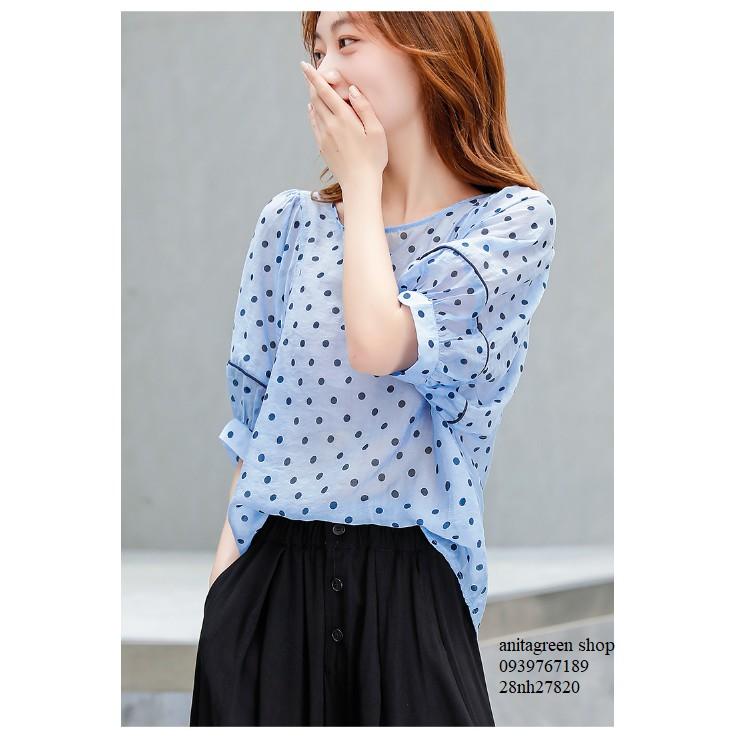 Nh28820-ÁO KIỂU NỮ CHẤM BI TAY PHỒNG