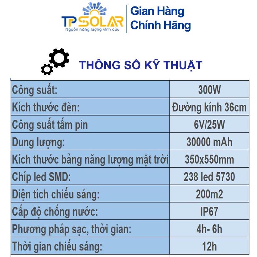 Đèn Áp Trần Năng Lượng Mặt Trời TP Solar TP-A300N Công Suất 300W Cảm Biến Sáng Tối, Chống Nước IP67