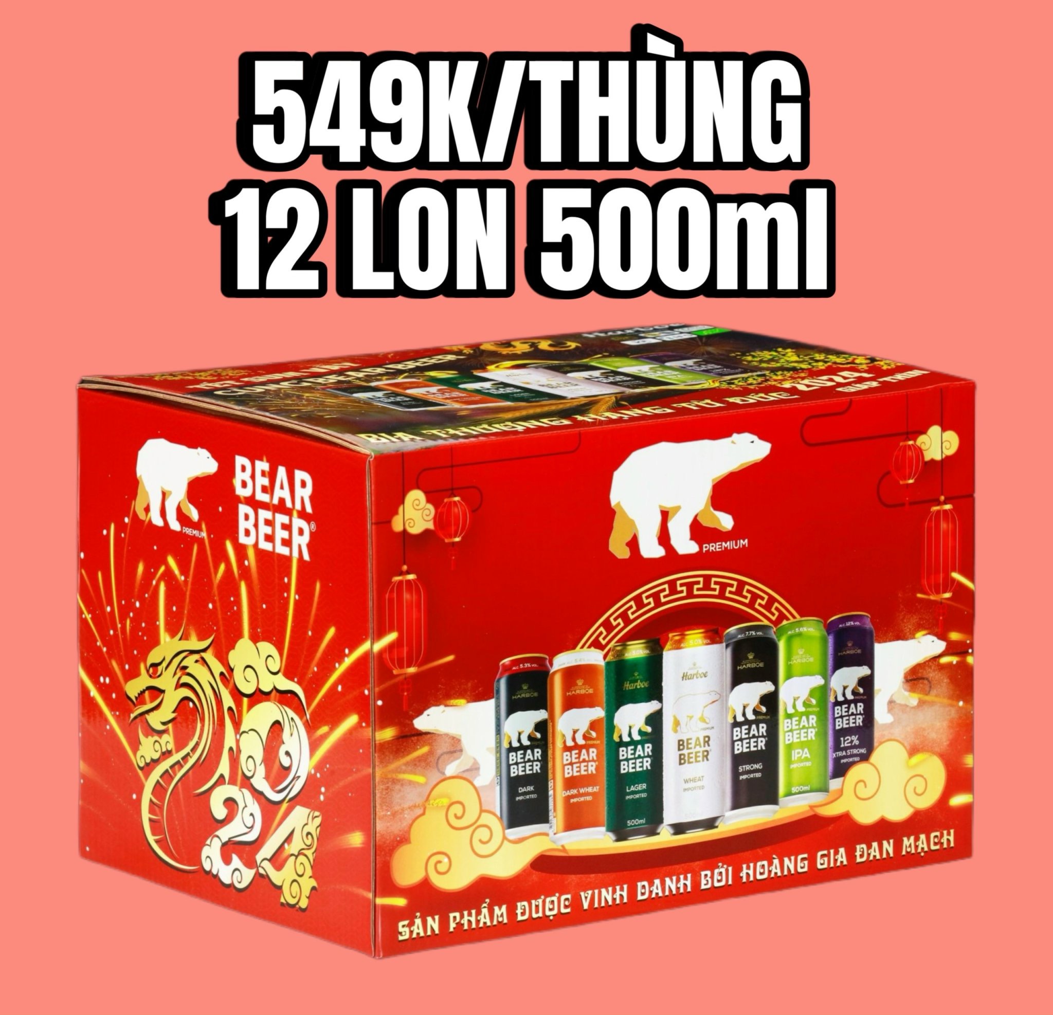 BIA GẤU HARBOE MIX 6 VỊ 12 LON 500ml