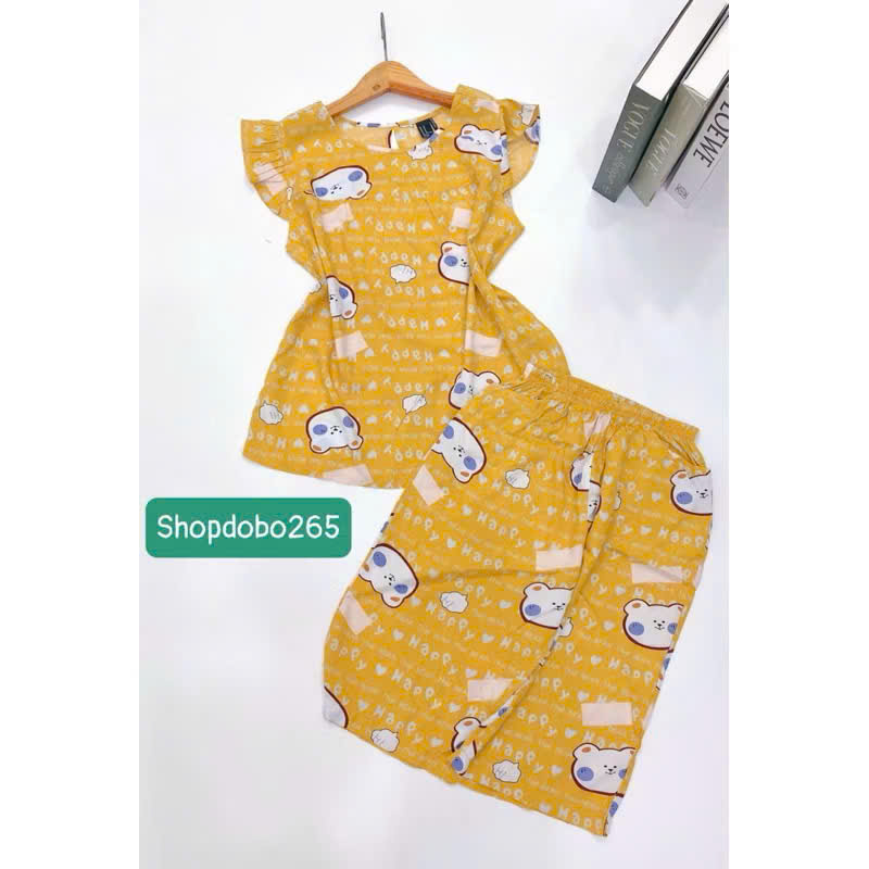 Đồ bộ nữ,đồ ngủ mặc nhà lửng tay cánh tiên vải lanh mềm,mát BL 169 hoạ tiết dễ thương size 45-70kg