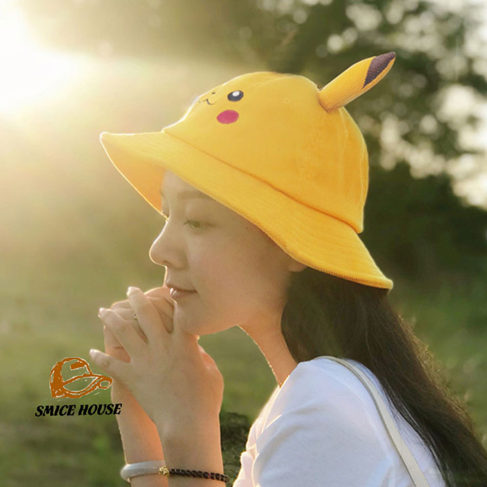 Mũ rộng vàng chống nắng nam nữ hình Pikachu dễ thương màu vàng size người lớn - Smice House