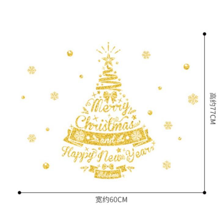 Decal trang trí noel cây thông vàng trang trí