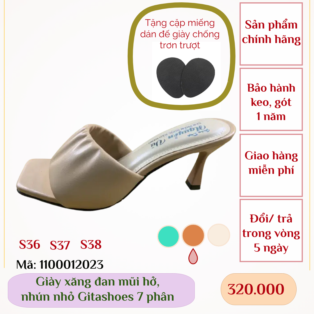 Dép cao gót gitashoes mũi hở, có nhún nhỏ, cao 7 phân - 1100012023