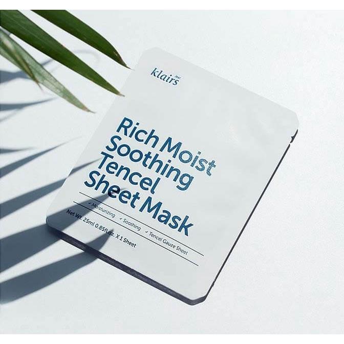 Combo 4 Dear, Klairs Mặt nạ giấy Midnight Blue Calming Sheet Mask 25ml+3 Rich Moist Soothing Tencel Sheet Mask 25ml