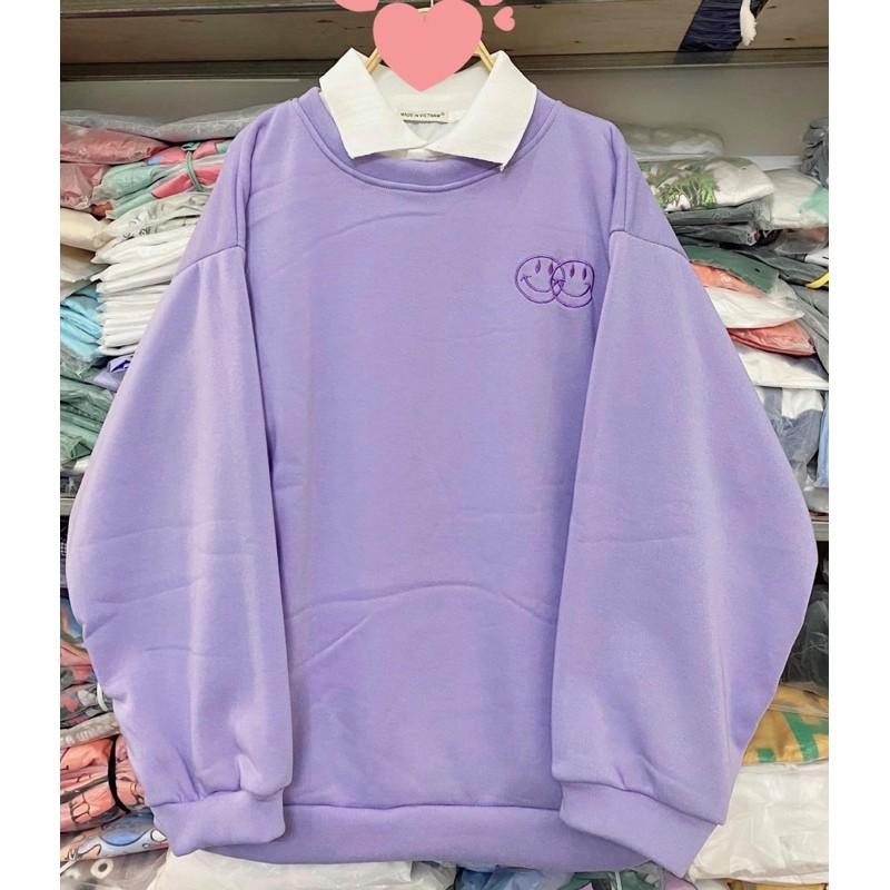 ÁO SWEATER TRƠN THÊU HÌNH MẶT CƯỜI