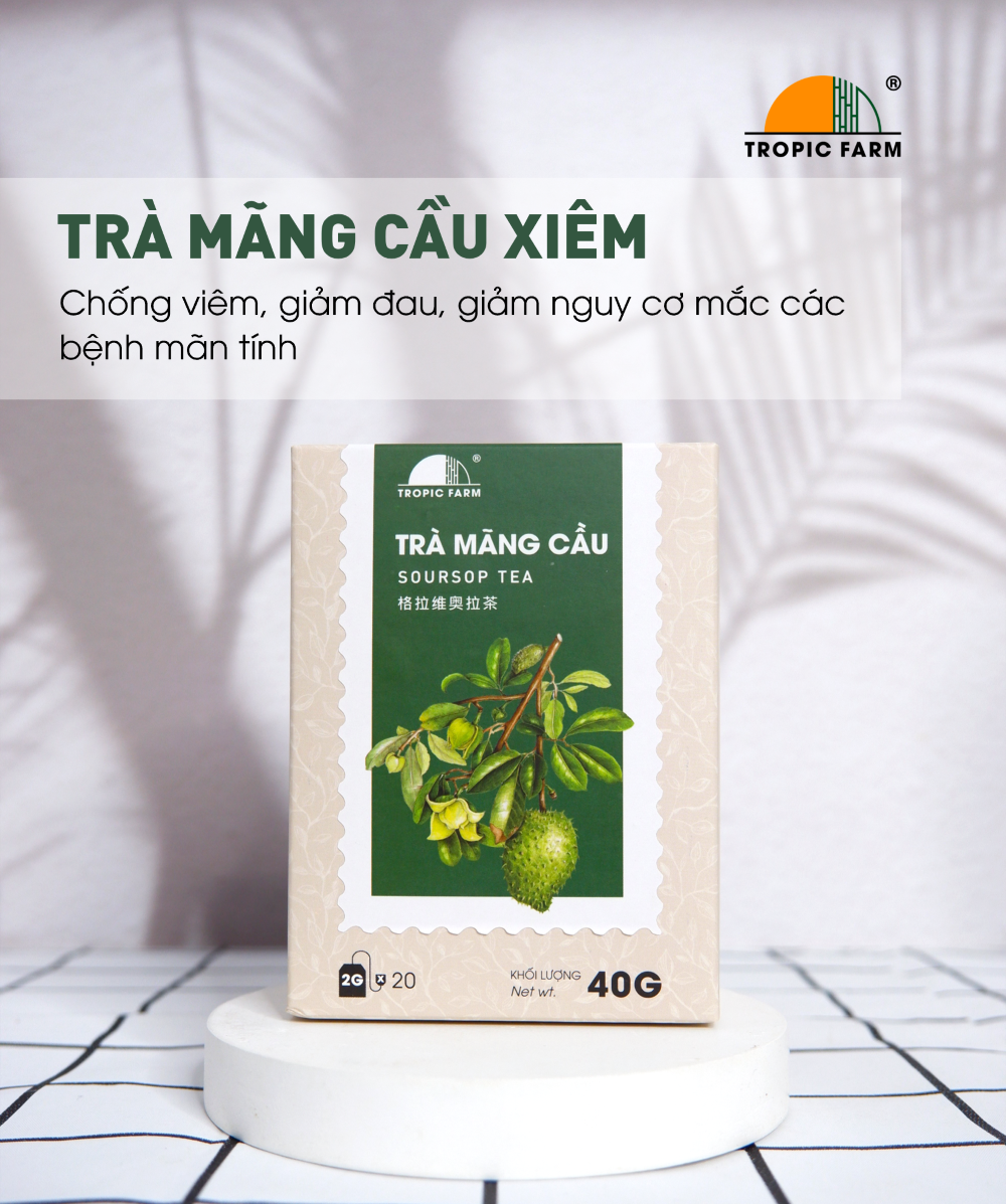 Trà Mãng Cầu Xiêm Túi Lọc - Tropic Farm - Hộp 40g - Giảm huyết áp, tăng cường hệ miễn dịch, ngăn ngừa ung thư