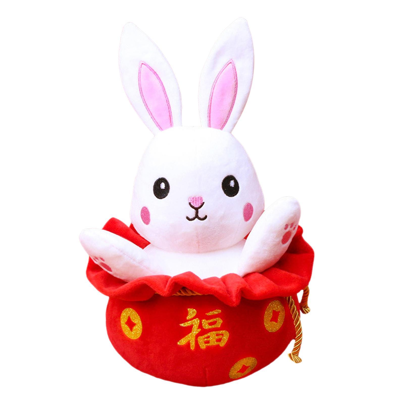Chinese Style Rabbit Plush Toy Blessing Stuffed Animal Doll for Decor New Year Gift