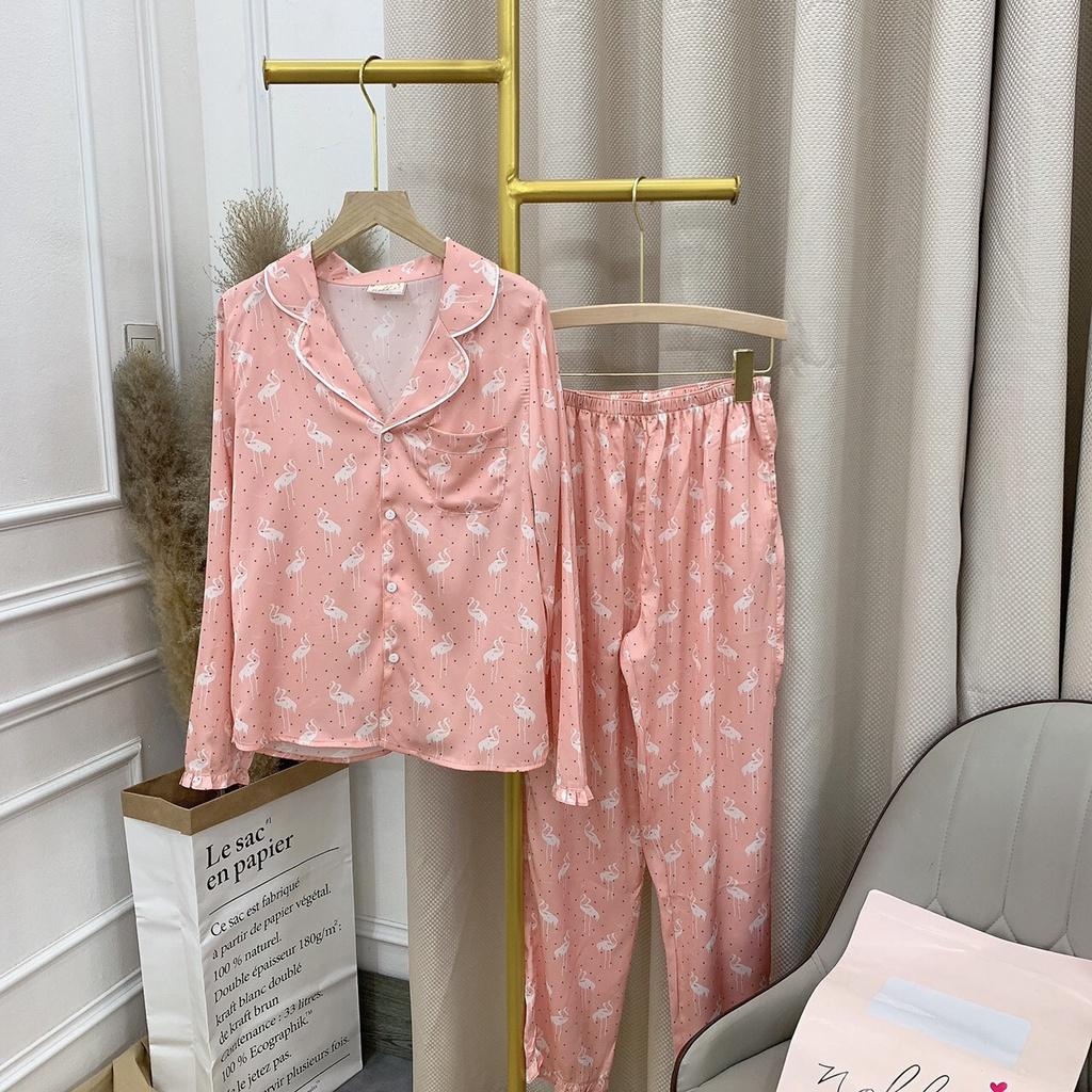Đồ ngủ pijama lụa giấy cao cấp dài tay - hoạ tiết hạc