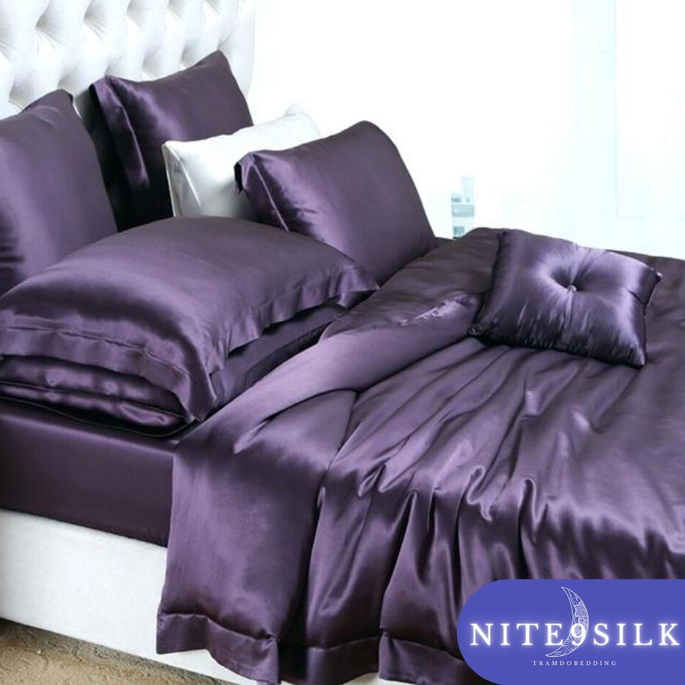 Bộ Chăn Ga Gối Lụa Mềm Mại - Chăn Ga Giường - Lụa Tím Sang Trọng Đẳng Cấp - Nite 9 Silk