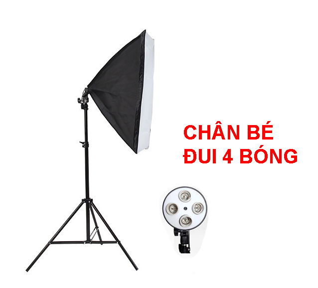 Bộ Đèn Studio, Đèn Chụp Ảnh Sản Phẩm Chân Đèn 2m Kèm Softbox 50x70 Hỗ Trợ Sáng, Đui 4 Bóng