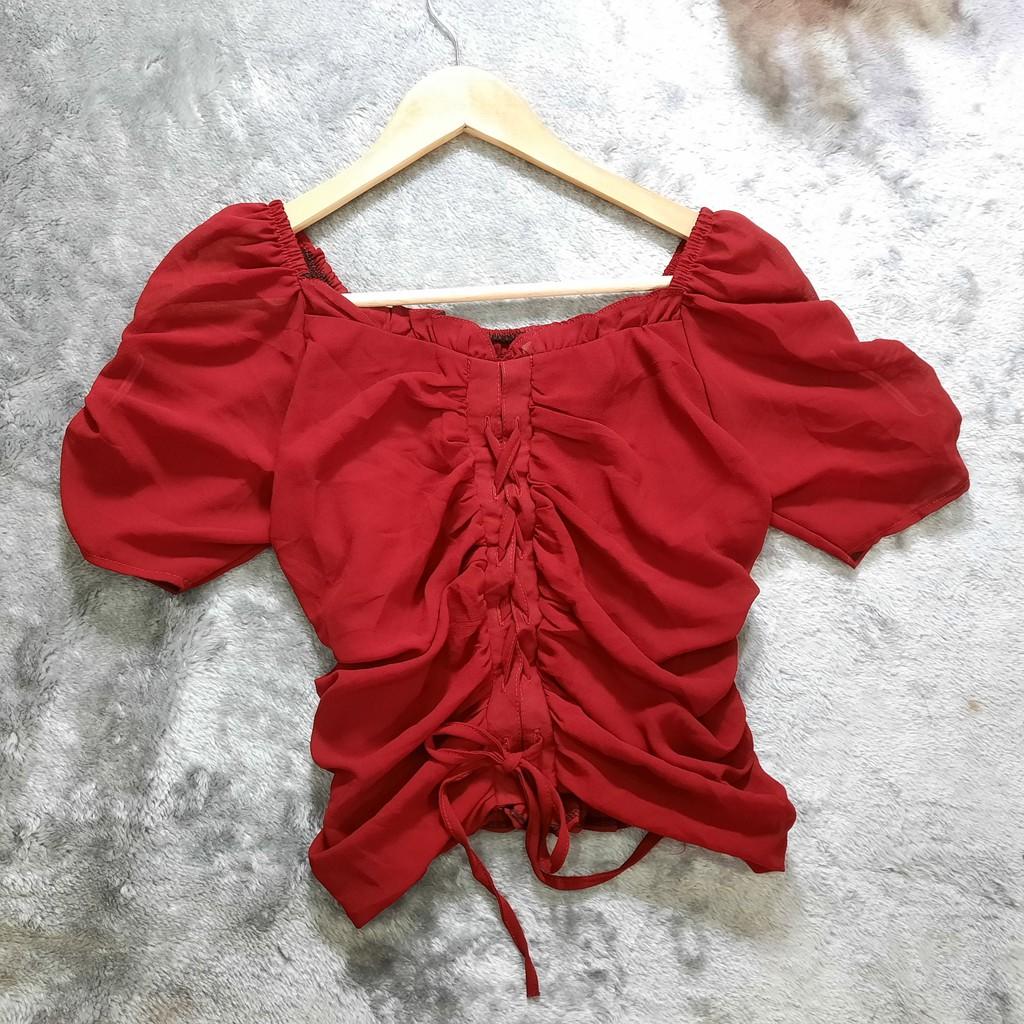 Áo kiểu Croptop vải voan thân nhúng dáng ngắn