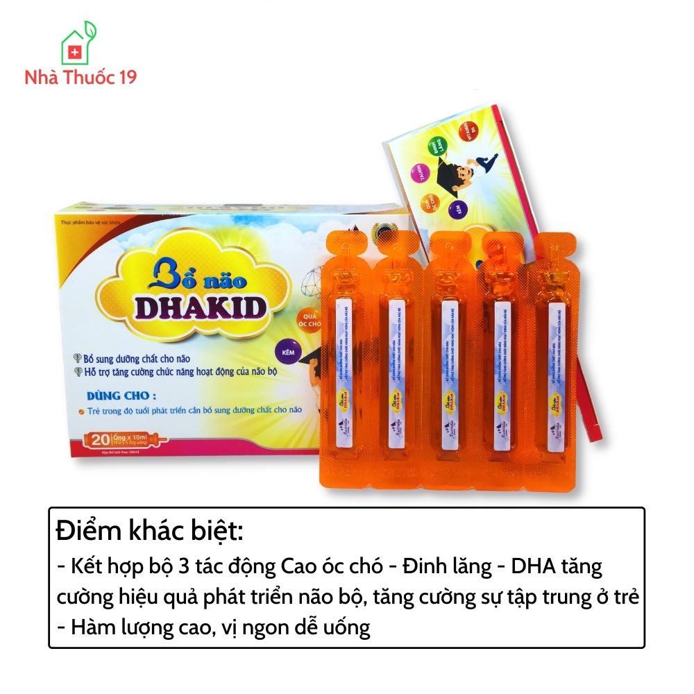 Ống Uống Bổ Não DHAKID - Tăng Dưỡng Chất, Hoạt Động Thần Kinh Trung Ương, Giúp Trẻ Thông Minh Hơn (Hộp 20ống/10ml)