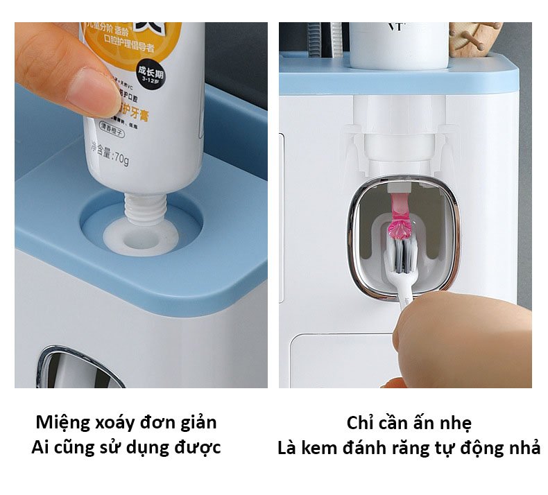 Bộ Nhả Kem Đánh Răng Tự Động - Có Kệ Để Đồ + Kệ Treo Bàn Chải Đánh Răng -  ( Tặng Kèm Cốc Hút Từ Tính & Miếng Dán ) - Hàng Chính Hãng.