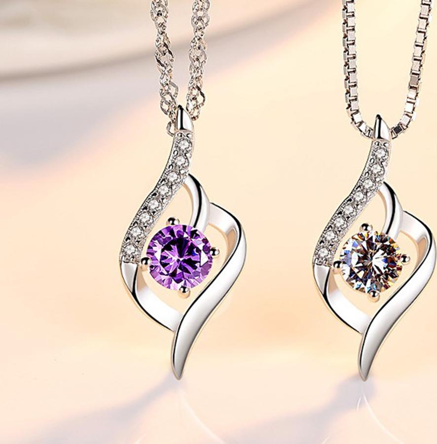 Combo Mặt Và Dây Chuyền Nữ Tình Yêu Zircon Trang Sức Bạc Cao Cấp Màu Trắng