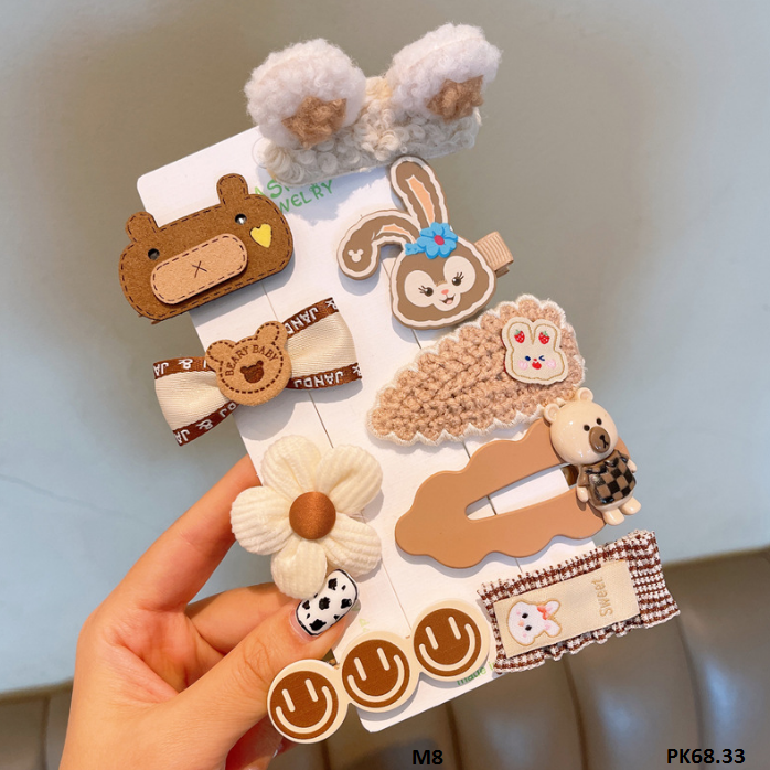 PK68 Kẹp tóc cho bé gái/ set 8 cặp tóc các hình xinh xắn cho bé phong cách hàn quốc