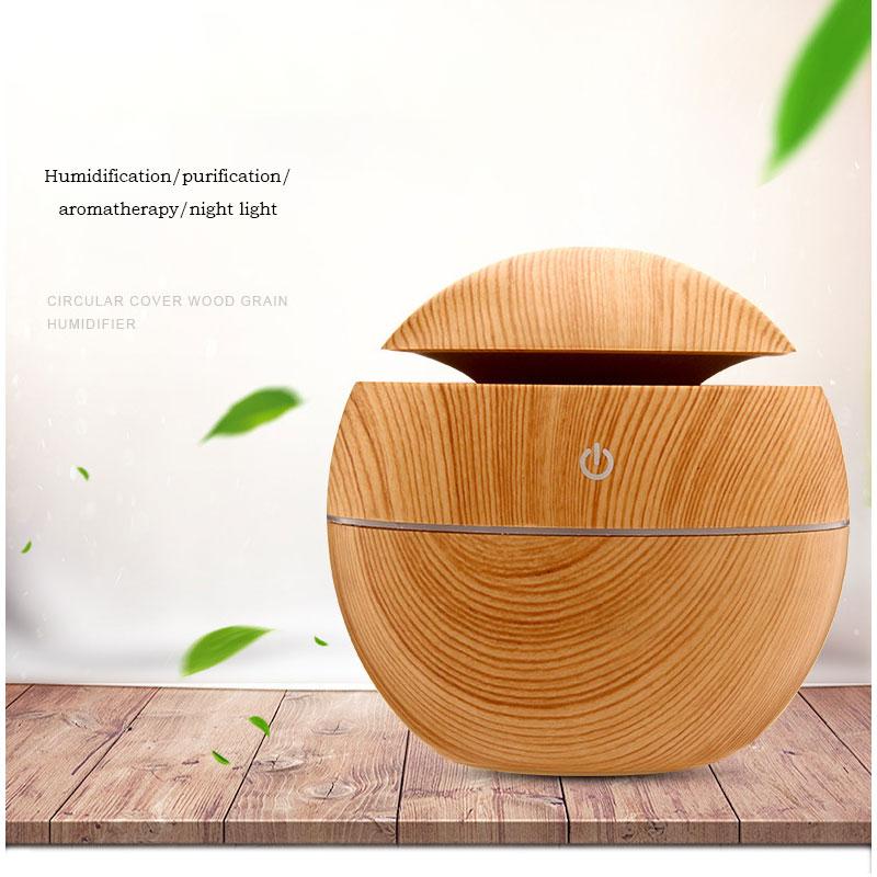130ML Máy Tạo Độ Ẩm Không Khí Siêu Âm Thanh USB Hương Thơm Khuếch Tán Hạt Gỗ LED Đèn Ngủ Xông Tinh Máy Khuếch Tán Tinh Dầu Làm Thơm Phòng Nhà