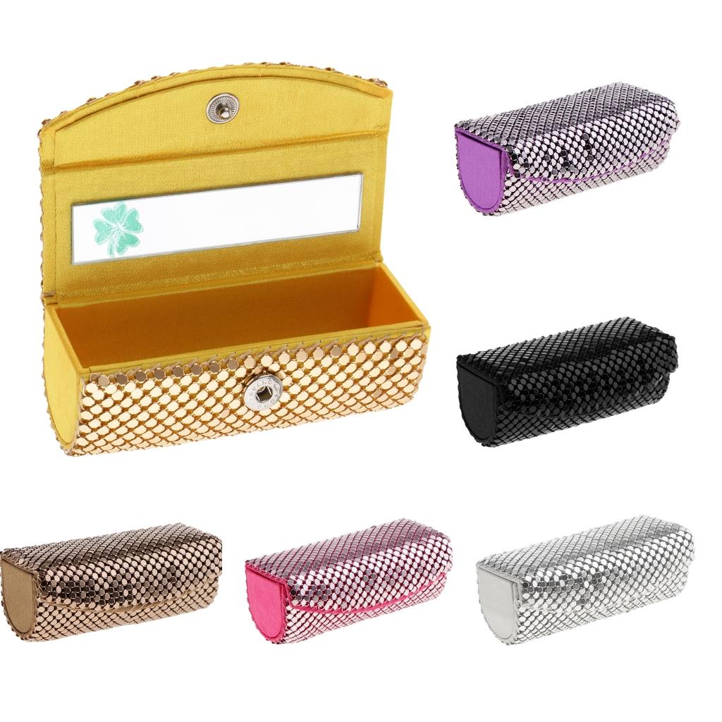 Shiny Lipstick Case Holder - Organizer Bag for Purse- lipstick holder -Cosmetic Storage Box With Mirror Women Girls Gift
