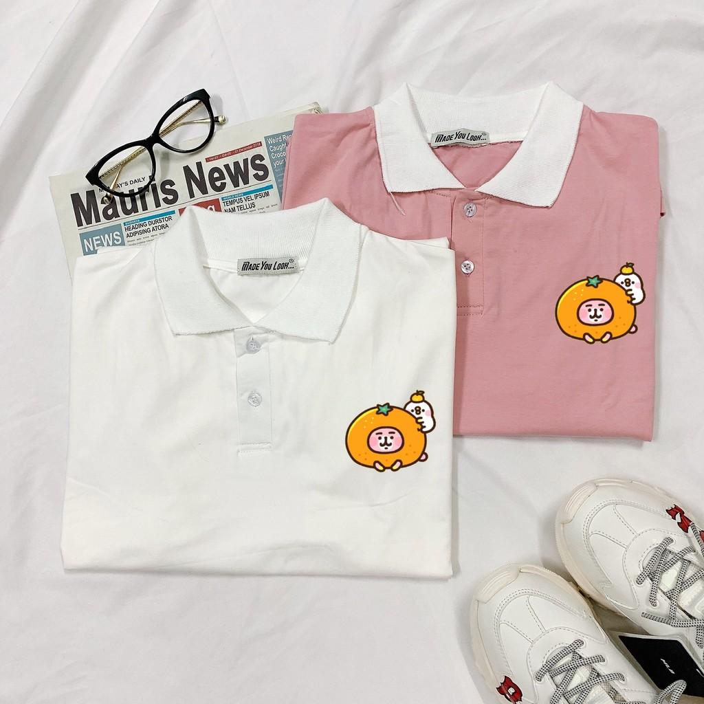 Polo Áo Thun Có Cổ Tay Lỡ Unisex THỎ QUẢ CAM Form Rộng Ulzzang