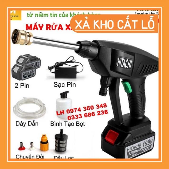 Máy Rửa Xe Pin HITACHI 199V, Rửa Xe-Phun Cây Cảnh, Xịt Rửa Điều Hòa Tiện Lợi