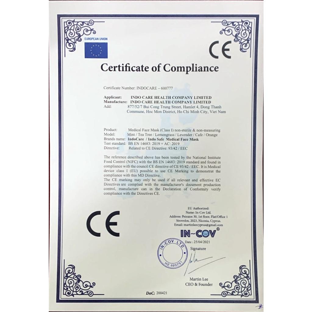 [InDoCare] Khẩu Trang y Tế 4 lớp Than Hoạt Tính INDO CARE kháng khuẩn Lọc Bụi Khí Độc Hại 99%, Phòng Các Bệnh Đường Hô Hấp Tiêu Chuẩn EU BS EN 14683, 50Chiếc/cái
