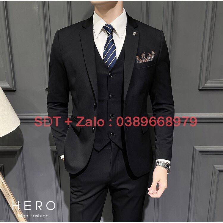 Bộ Vest Nam Cao Cấp Hàn Quốc Màu Đen, Chất Vải Sịn Sò, Cạp Quần Có Tăng Chỉnh Size. Suit Nam Màu Đen