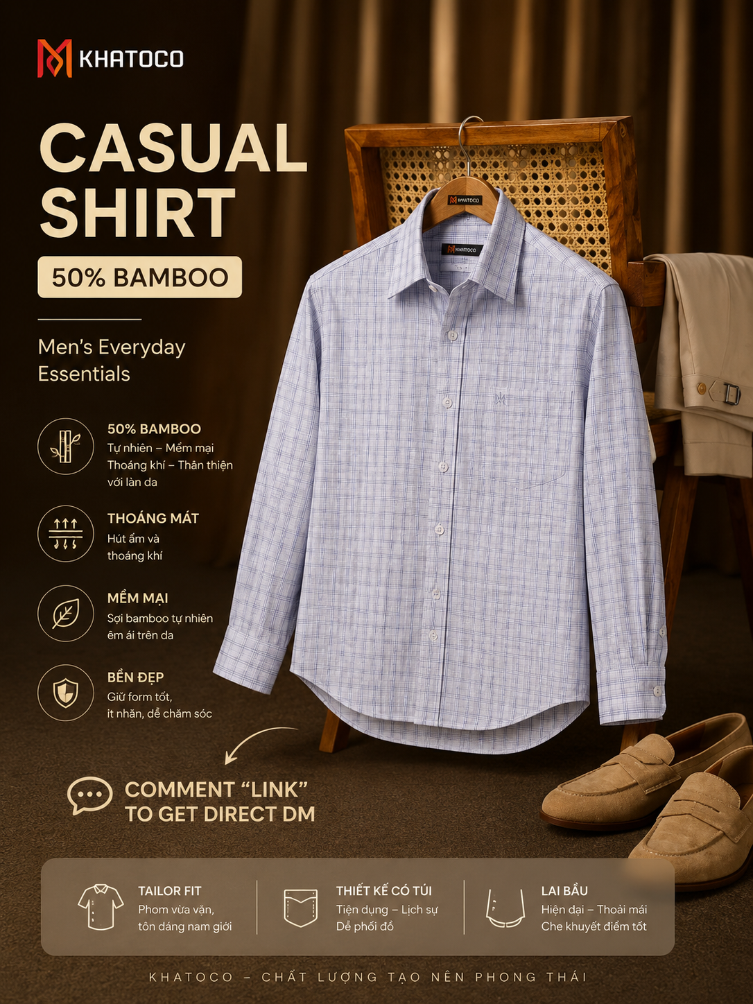 Áo sơ mi Khatoco tay dài (M-3XL)