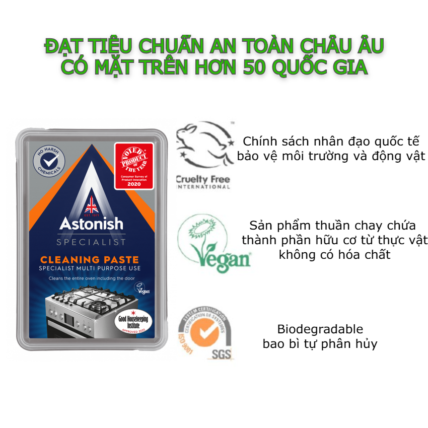 Chất tẩy đa năng tẩy cặn canxi inox rỉ sét vệ sinh nồi chiên không dầu lò vi sóng lò nướng ASTONISH CLEANING PASTE 450g