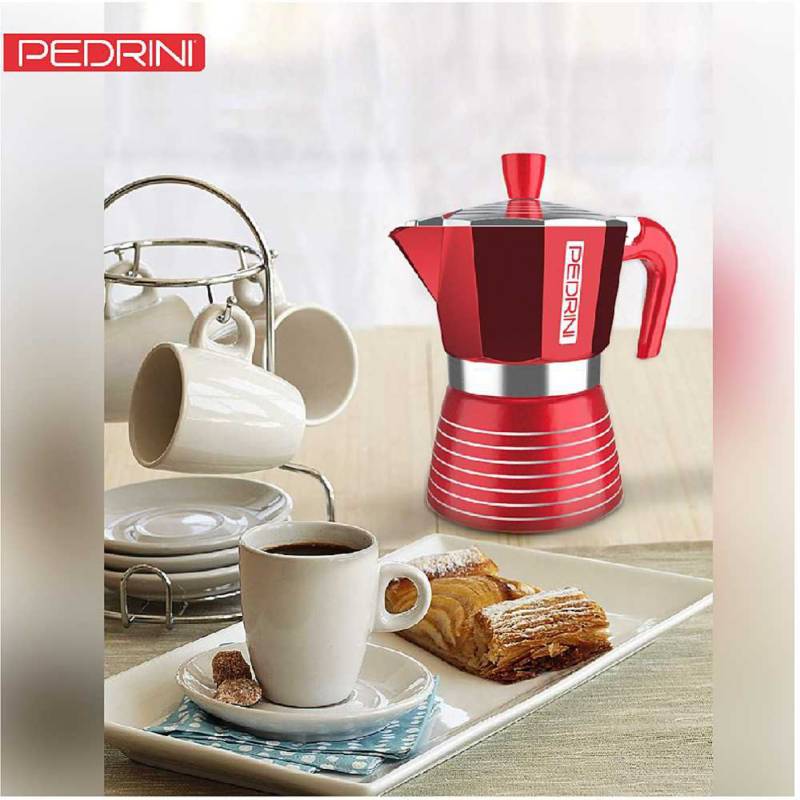 Ấm pha cà phê PEDRINI Infinity Passion - Aluminium - Màu Đỏ - 1 cup /2 cup /3 cup /6 cup [ Hàng Chính Hãng