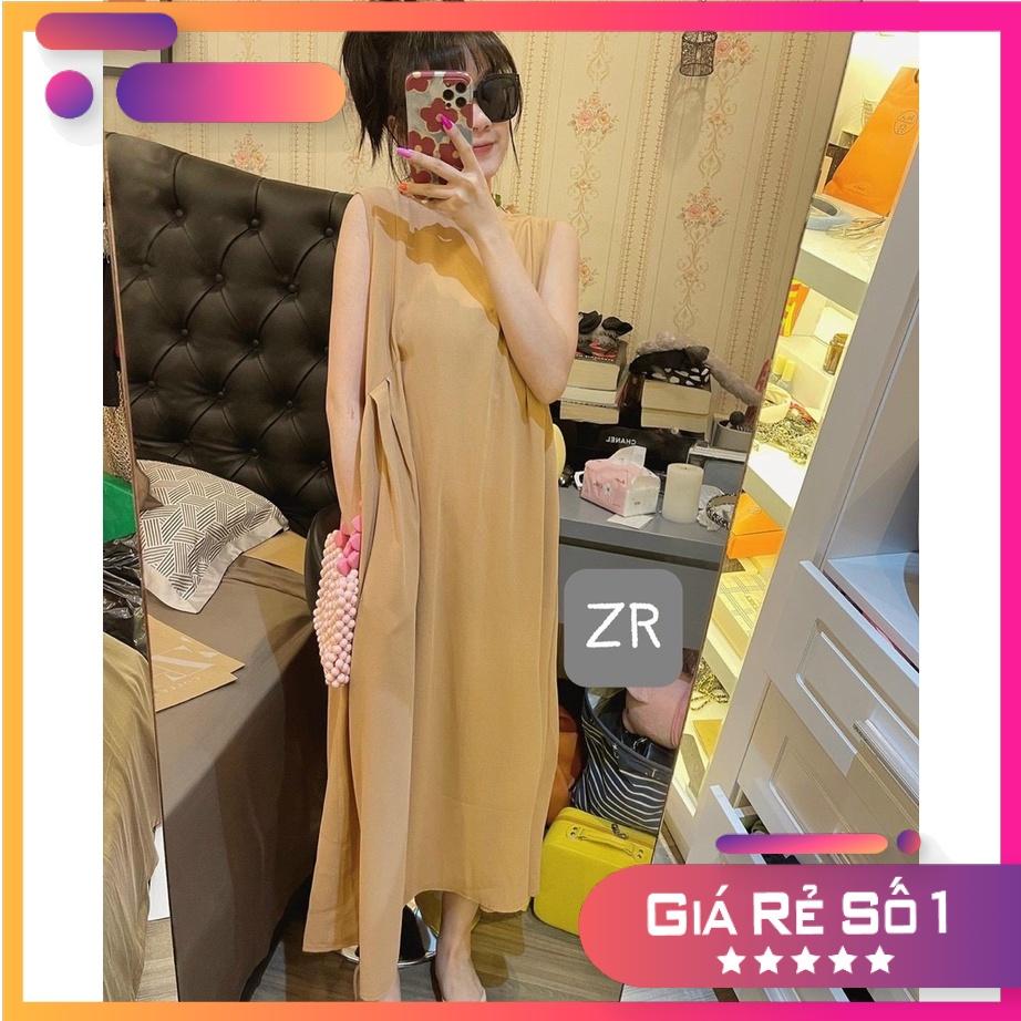Váy nữ sát nách nhúm eo Ulzzang, dáng maxi, đuối váy xòe nhún, chất thô mềm siêu mát, không nhăn