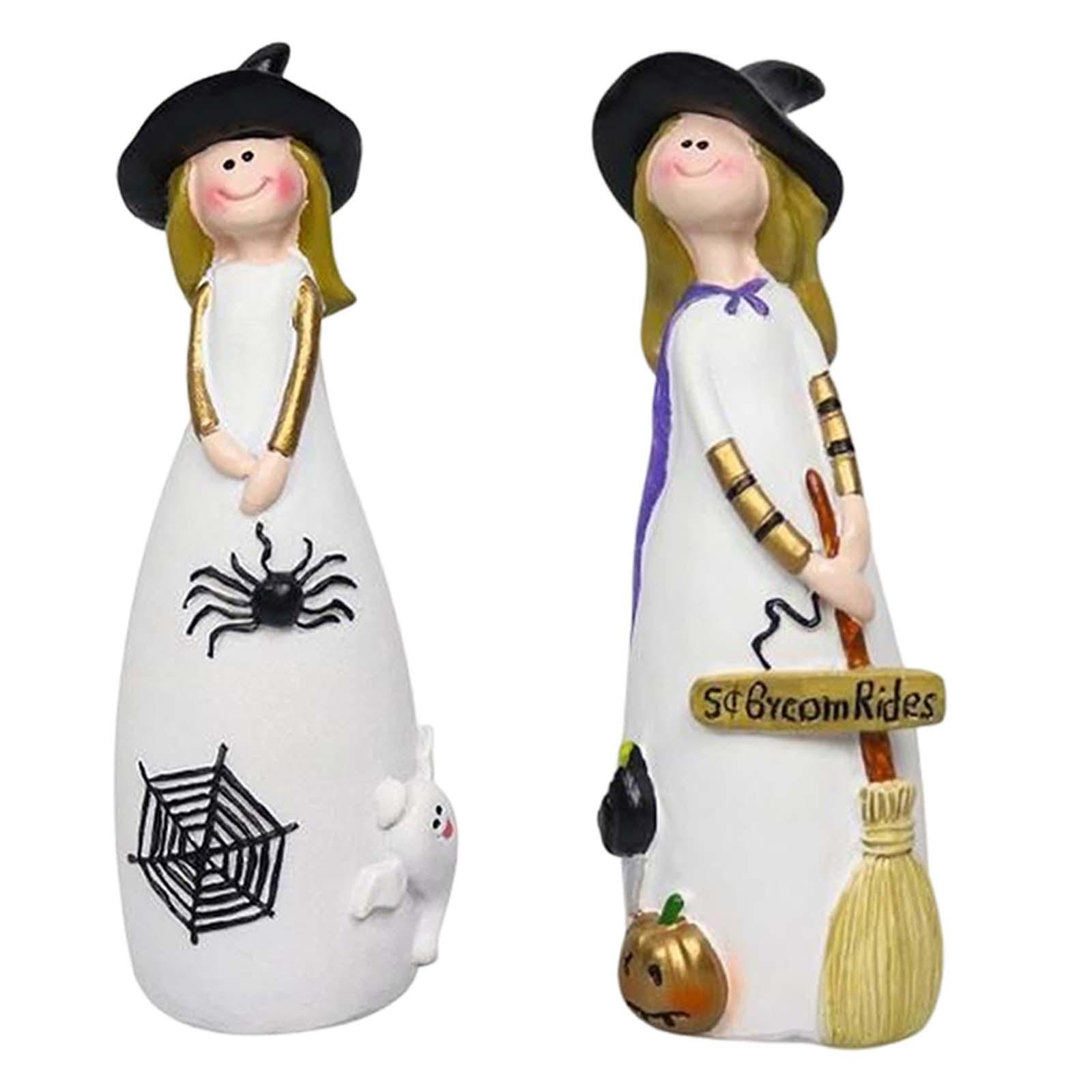 2x Halloween Witch Figurine Adorable Witch Statue for Holiday Party Decor