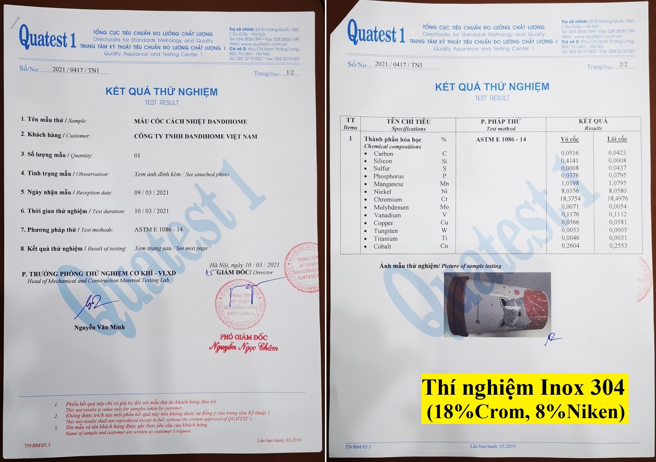 Cốc cách nhiệt, giữ nhiệt DandiHome inox 304 chú Cáo
