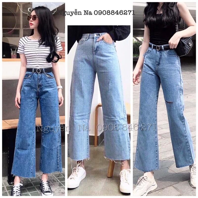 QUẦN JEANS ỐNG RỘNG DÁNG DÀI LƯNG CAO- hình thật chính chủ