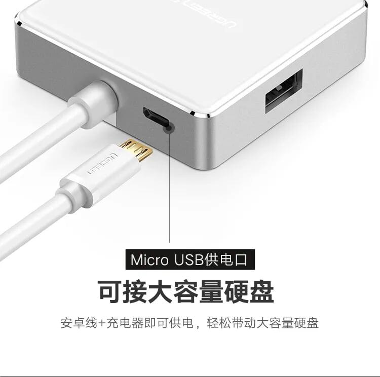 Ugreen UG20796US170TK 20CM màu Vàng Bộ chia HUB USB 2.0 sang 4 USB 2.0 vỏ hợp kim nhôm hỗ trợ nguồn 5V - HÀNG CHÍNH HÃNG