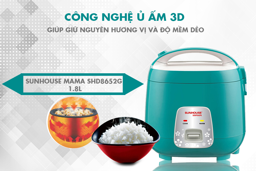 Nồi Cơm Điện Nắp Gài Sunhouse Mama SHD8652G (1.8L) - Hàng chính hãng