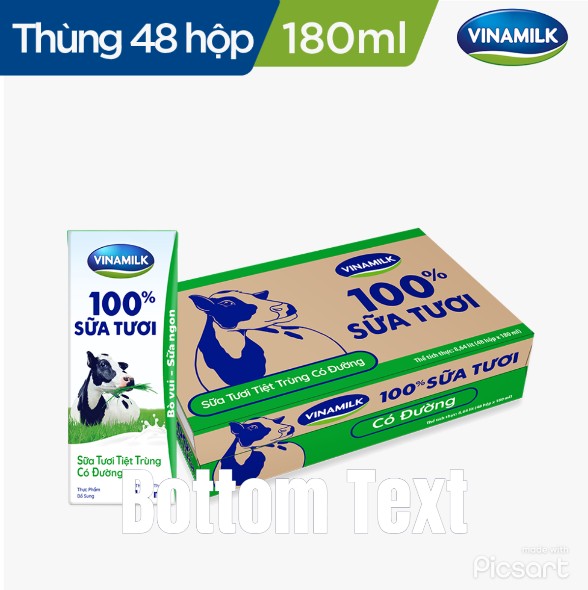 Thùng 48 Hộp Sữa Tươi Tiệt Trùng Vinamilk 100% Có Đường 180ml