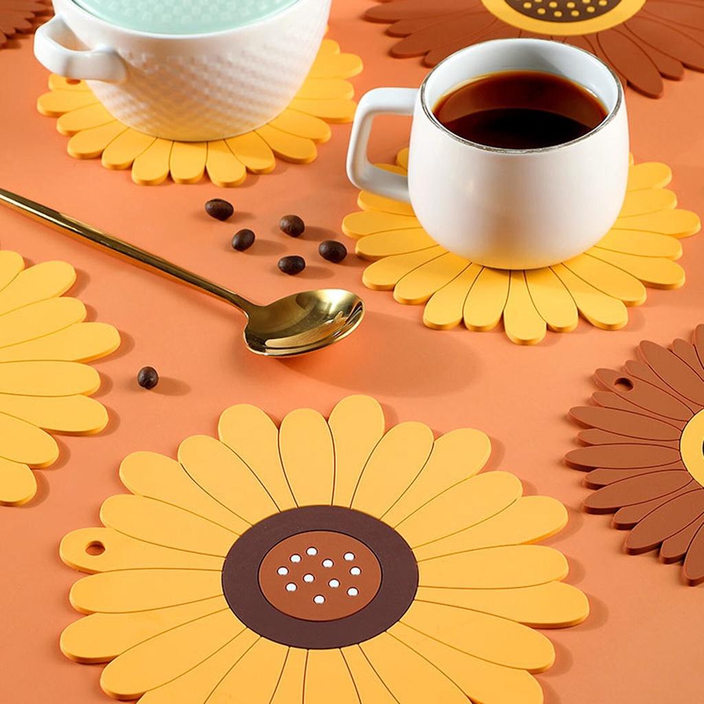 Silicone Dining Table Placemat Coaster Cup Sunflower Table Mat Cup Mat Bowl Mat Antiscalding Silicone Placemat Tableware