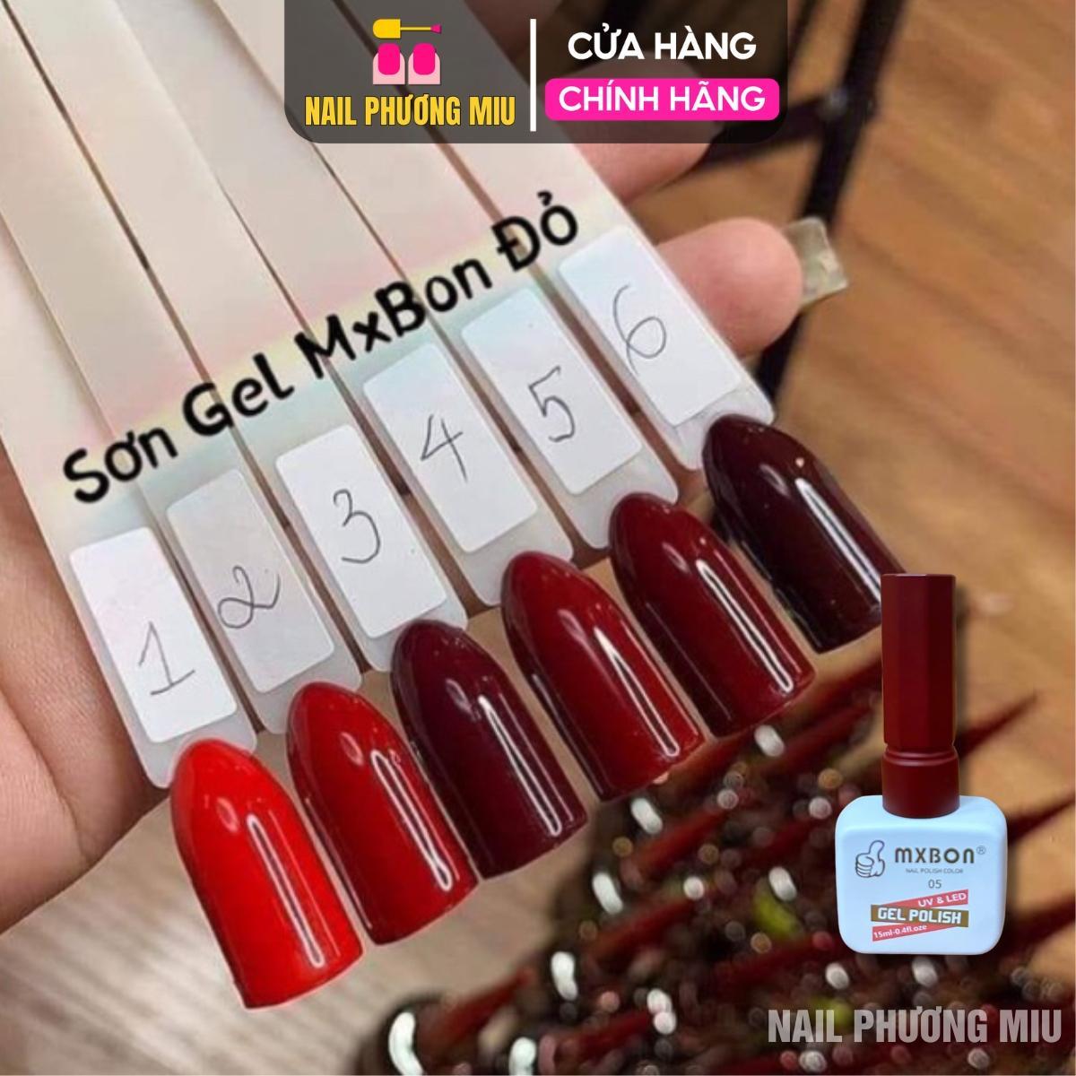 Sơn Gel Lẻ MXBON Số 5 Màu Đỏ Đô Tôn Da Mẫu Chai Mới Làm Nail Siêu Đậm Mướt, Bóng Mượt, Độ Bám Móng Cao, Lên Chuẩn Màu Ngay Từ Lớp Sơn Đầu Tiên